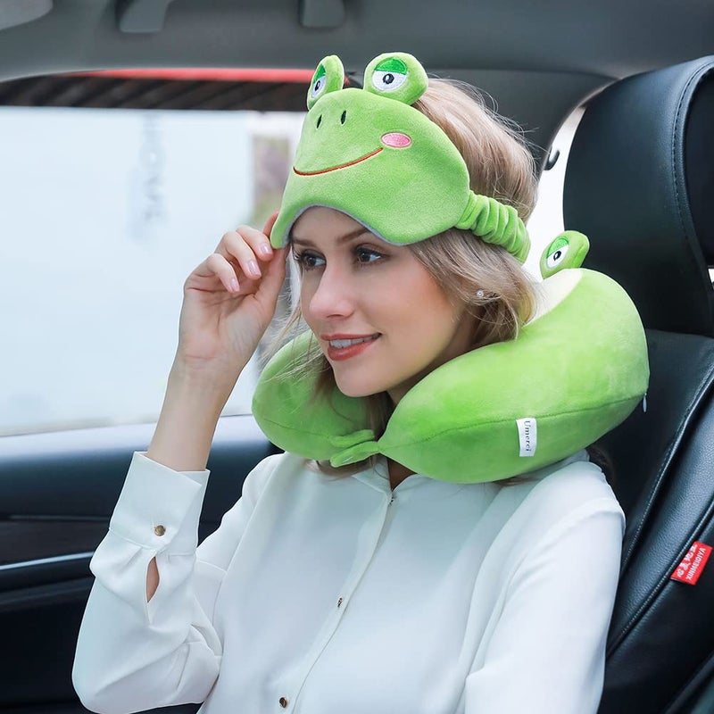 Umerci Travel Pillow, Memory Foam Neck Pillow with 360-Degree Head Support Comfortable Airplane Pillow with Storage Bag Lightweight Traveling Pillow for Sleeping, Car, Train, Bus and Home Use (Frog) - Image 4